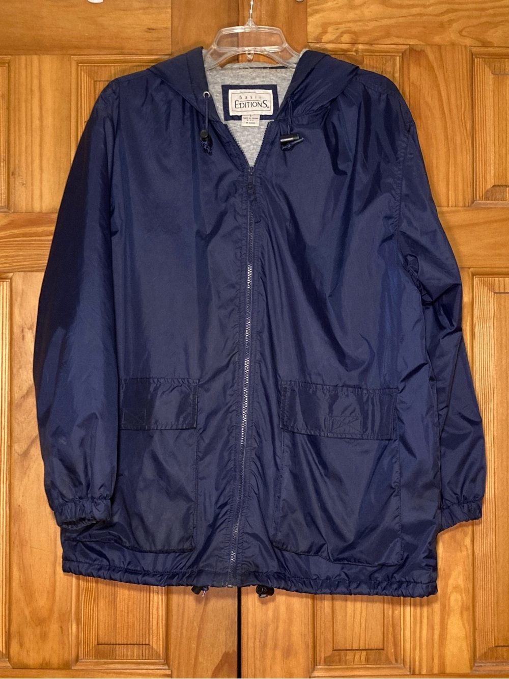 GUC Basic Editions Vintage 90s Jacket Water Resistant Hooded Coat Blue  L Large